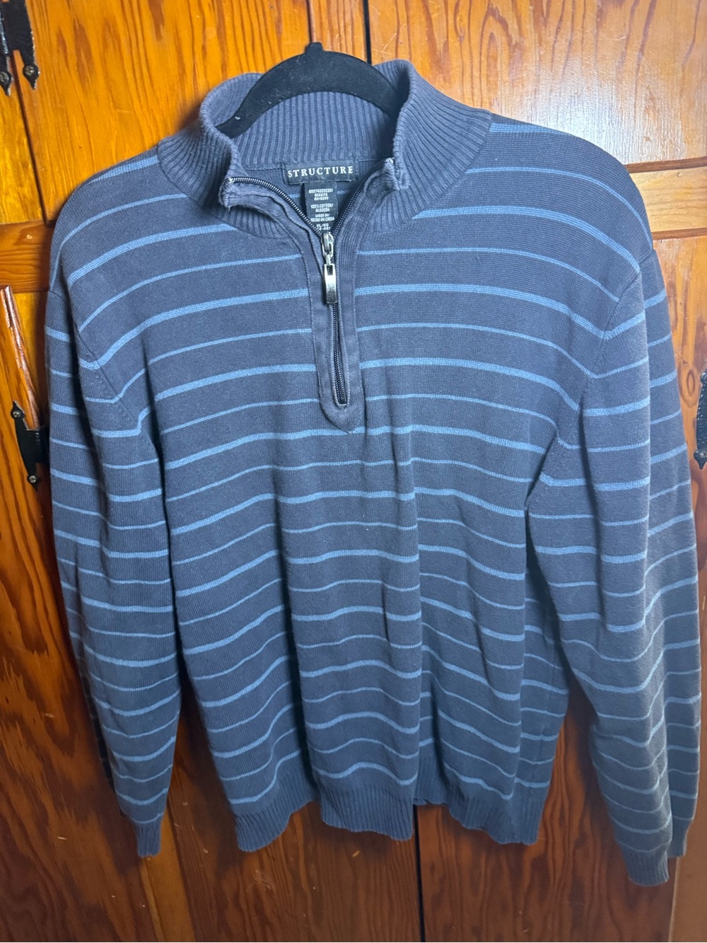 Vintage 2000’s STRUCTURE Men’s Blue Striped Quarter-Zip Cotton Sweater